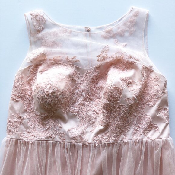 DAVID'S BRIDAL Sleeveless Embroidered Net Bridesmaid Dress Petal Pink Size 16 - Picture 6 of 16